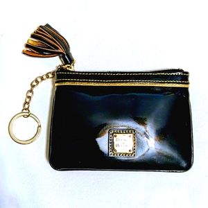 Dooney & Bourke Coin Zip Pouch, Keychain, Tassel, Patent Leather Wristlet, blk